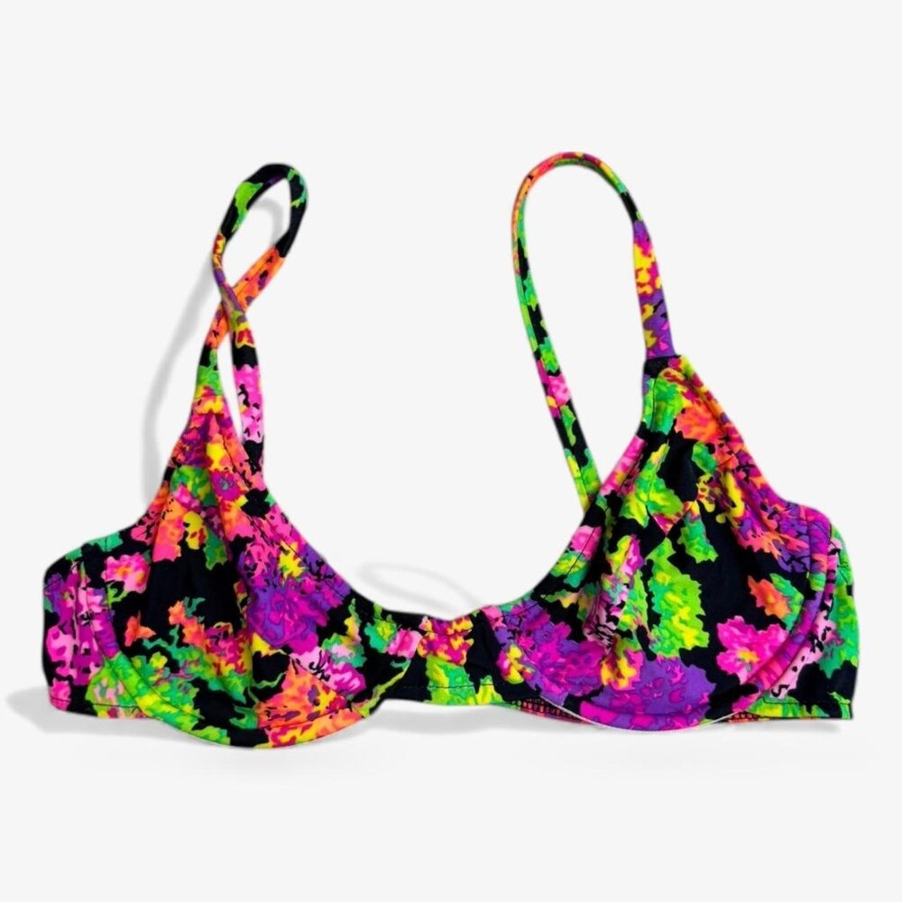 Neon Floral Underwire Bikini Top – 90s Swim Grunge